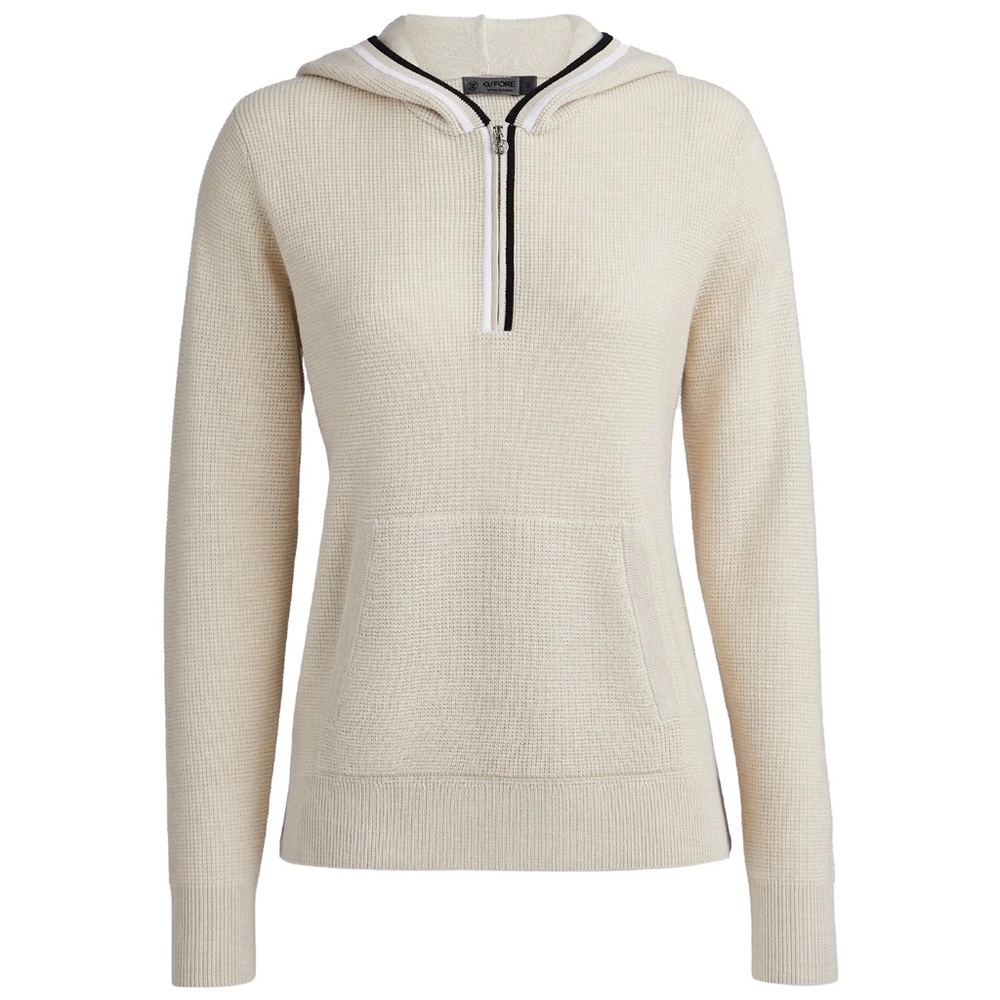 G/FORE WOMEN WAFFLE STITCH MERINO WOOL HOODED QUARTER ZIP SWEATER (M)